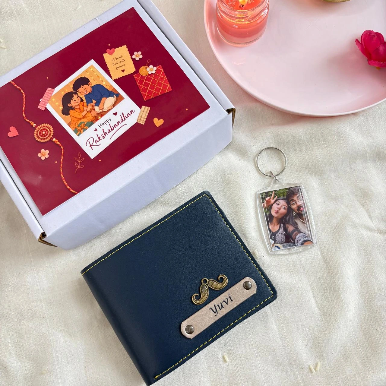 WhatsApp Image 2026-07-23 at 7.41.58 PM 'Forever With You' Combo - Personalised wallet and Photo & text keychain ( Free Rakhi Special box) - Image 1